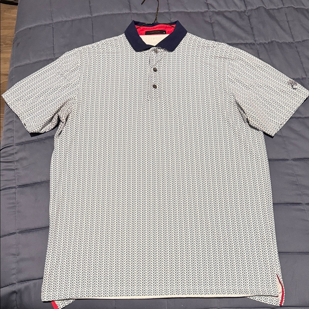 Greyson Navy & light green print Polo Shirt